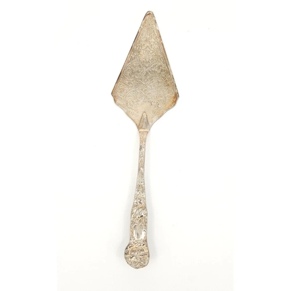 Vintage Ornate Silver Plated Cake Server Made in Italy Engraved Pie Slicer 11.5